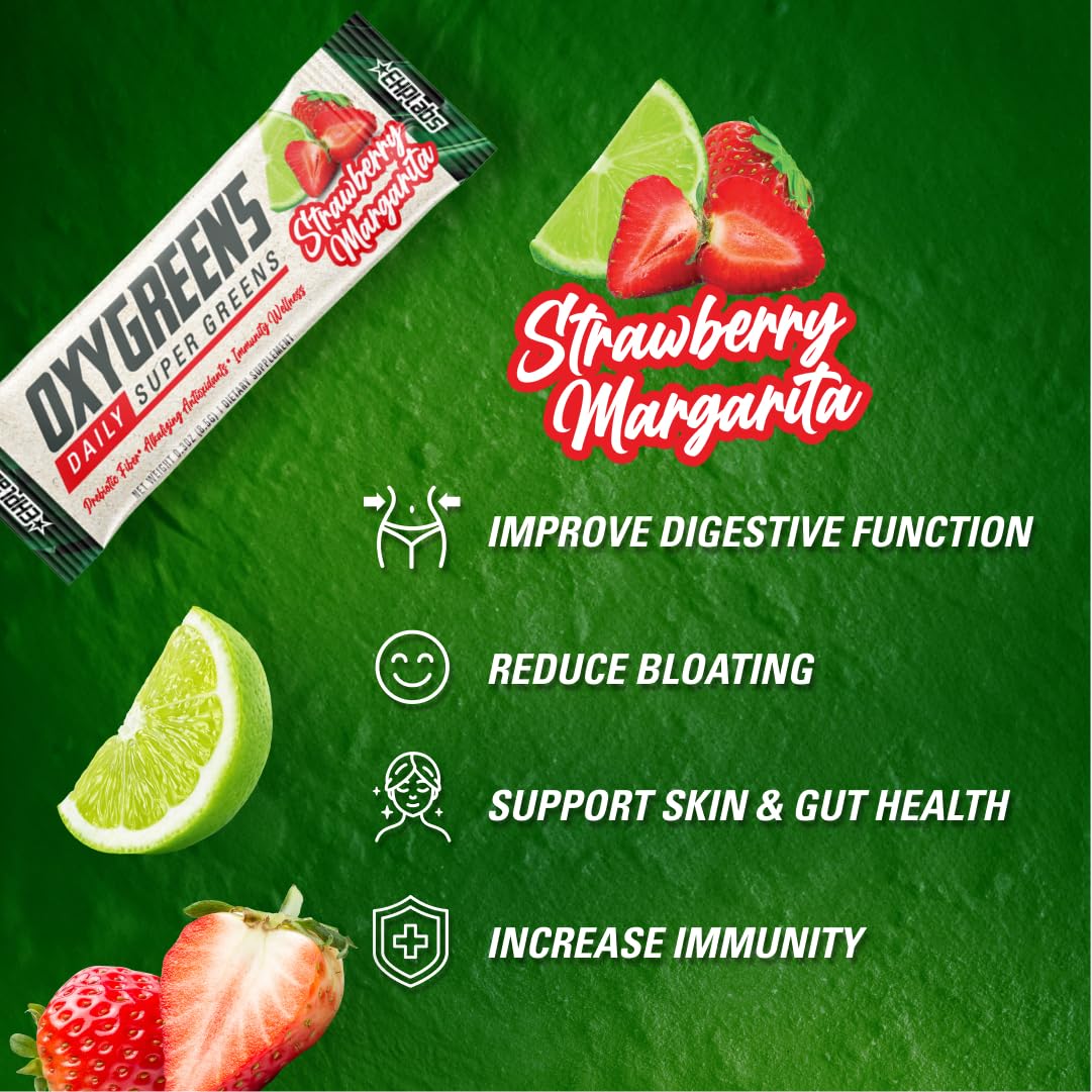 EHP Labs OxyGreens 15 Stick Pack 15x127.5g Strawberry Margarita - Spirulina