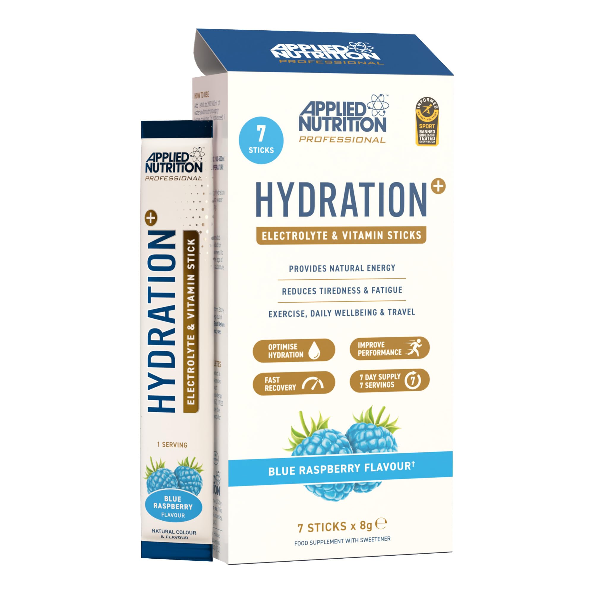 Applied Nutrition Hydration + Electrolyte & Vitamin Powder Sticks - 7x8g / Blue Raspberry - British Brands