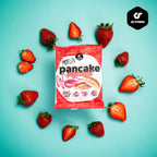 Red and white pouch of Go Fitness Protein Pancake with strawberry filling, soft whey protein pancakes