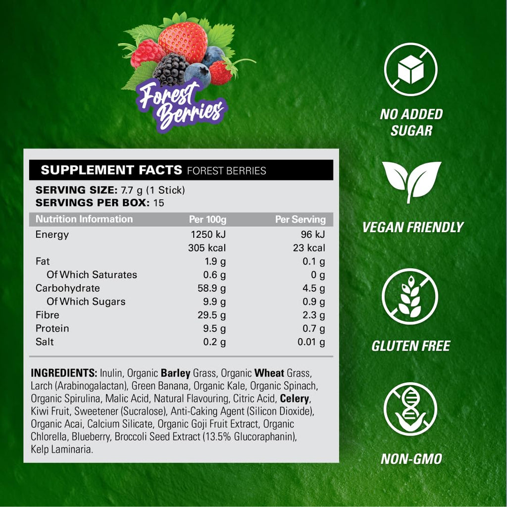 EHP Labs OxyGreens 15 Stick Pack 15x115.5g Forest Berries - Spirulina