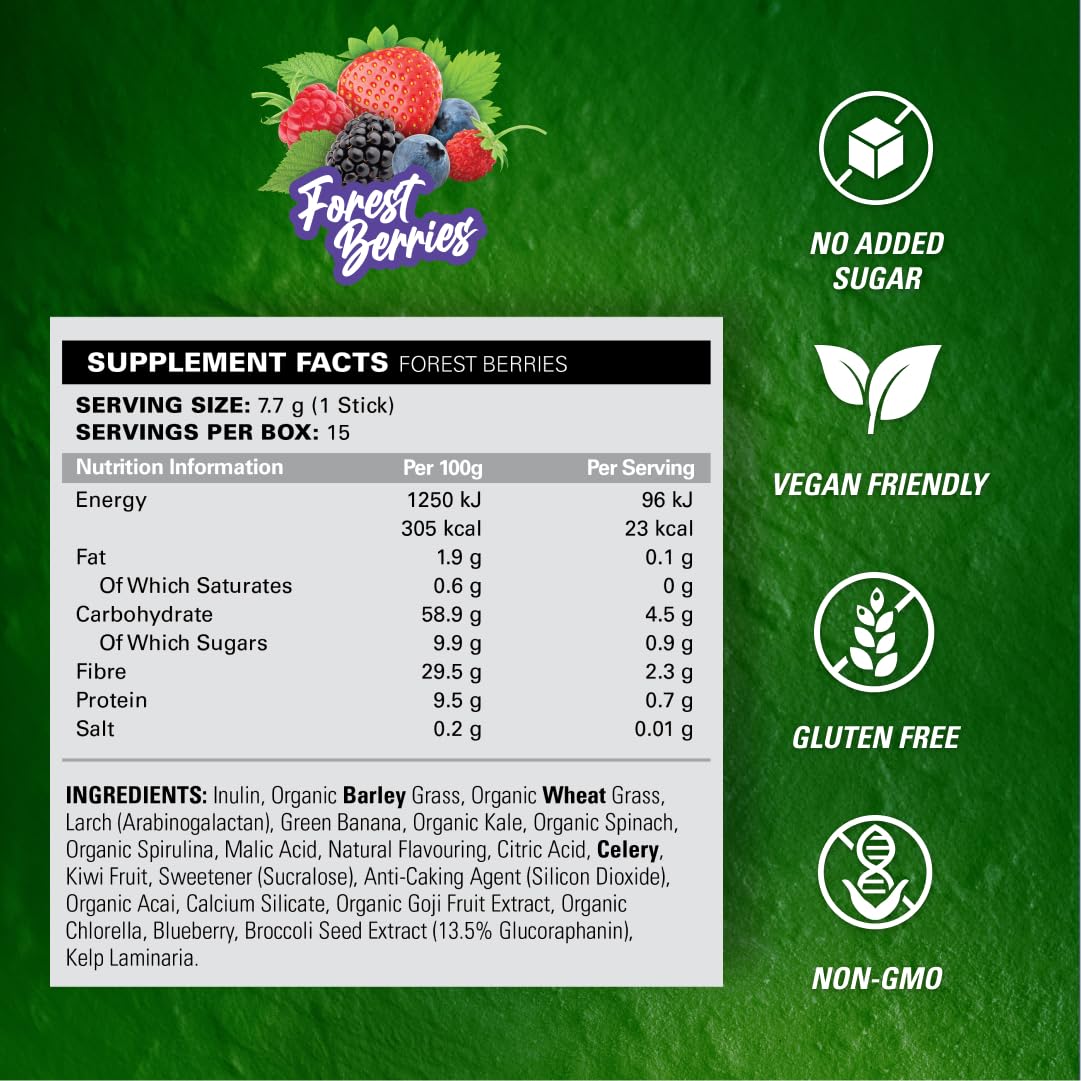 EHP Labs OxyGreens 15 Stick Pack 15x115.5g Forest Berries - Spirulina