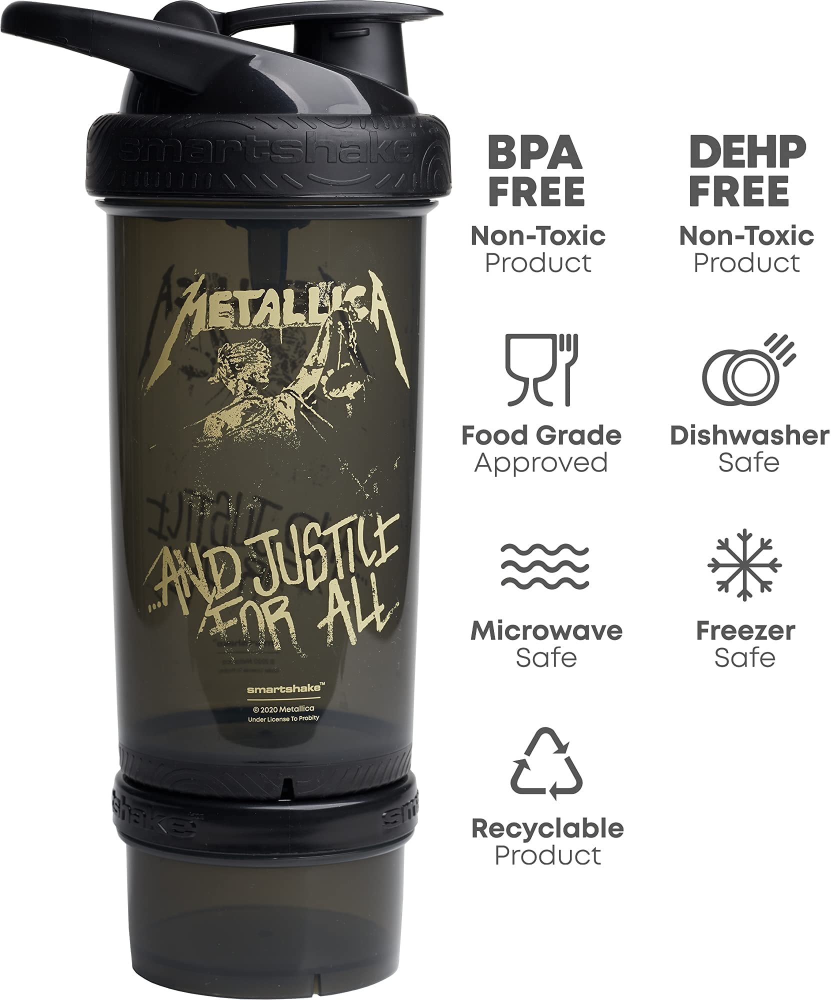 Black SmartShake Revive shaker with chilli peppers design, BPA-free, dishwasher safe, stackable storage