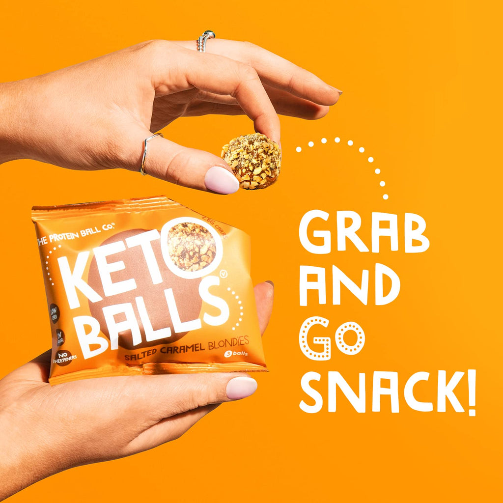 Keto balls protein ball salted caramel blondie peanut butter snack from The Protein Ball Co