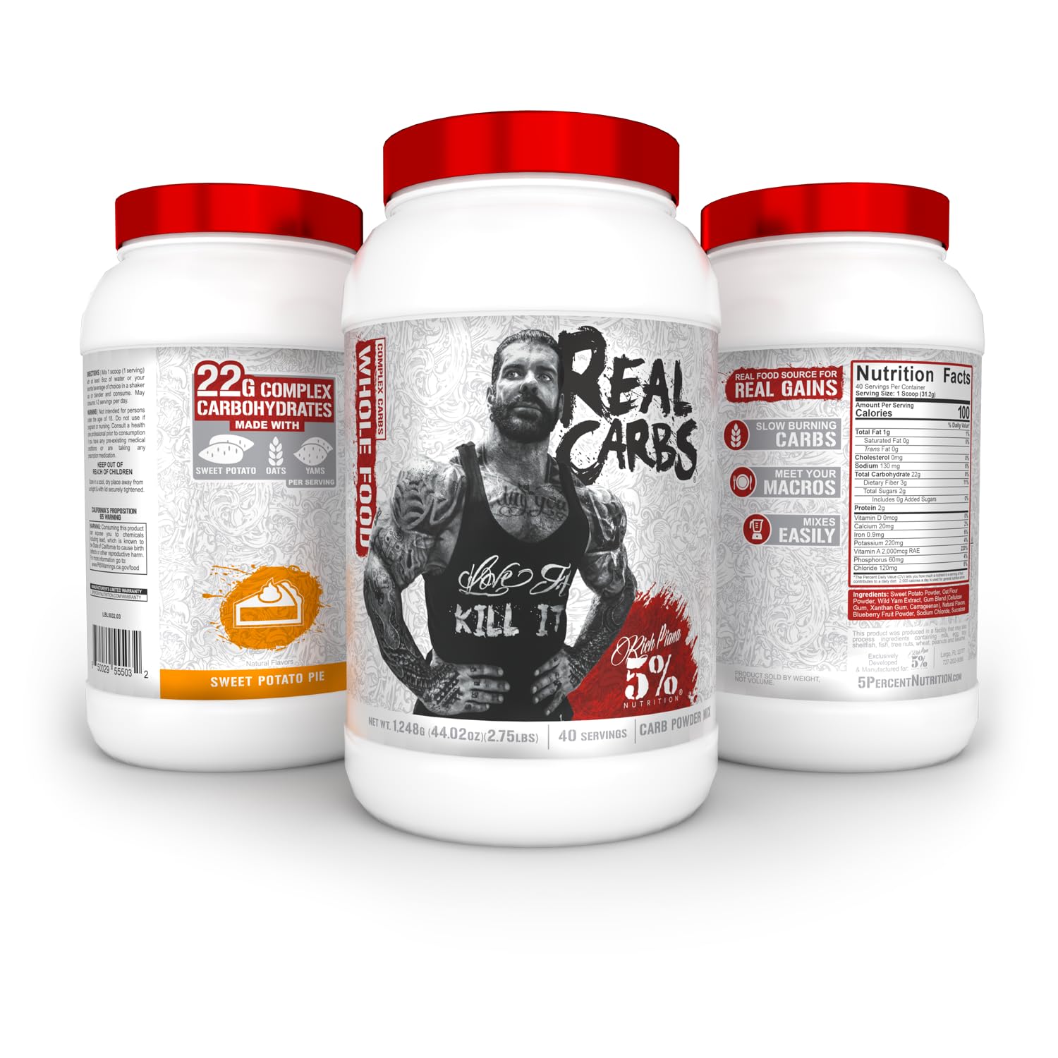 Rich Piana Nutrition Real Carbs 1248g Sweet Potato Pie flavor with nutrition info