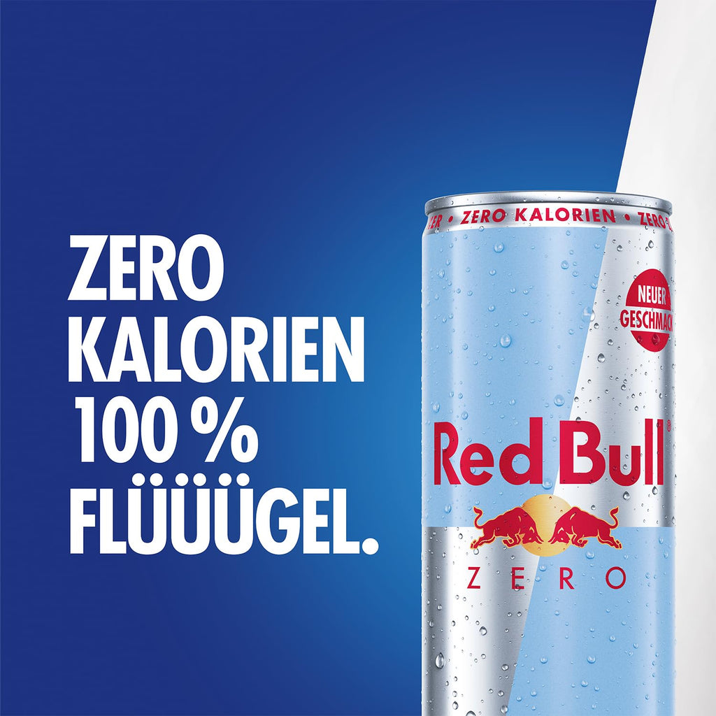 Chilled Red Bull Zero energy drink can showing Red Bull branding and sleek design