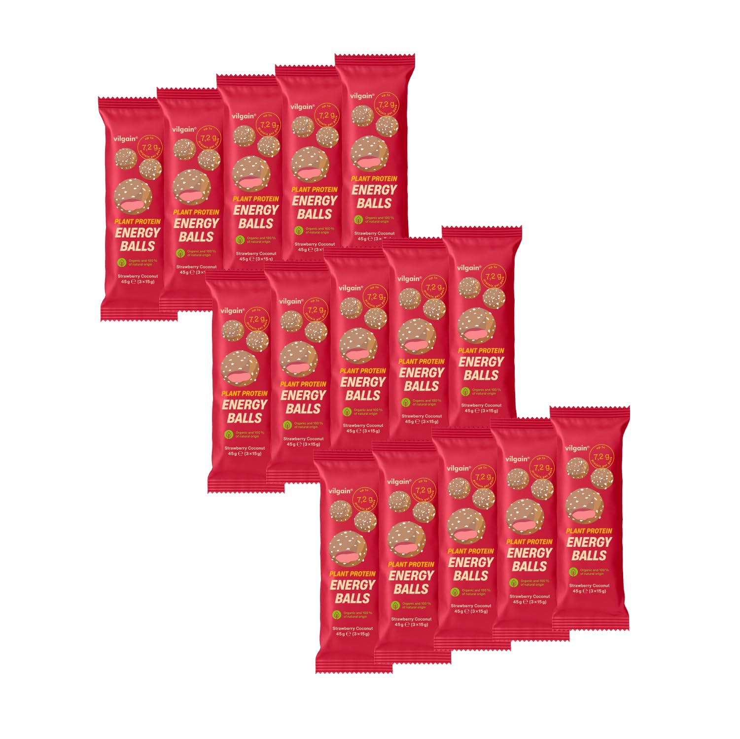 Vilgain Organic Plant Protein Energy Balls 15 x 45g