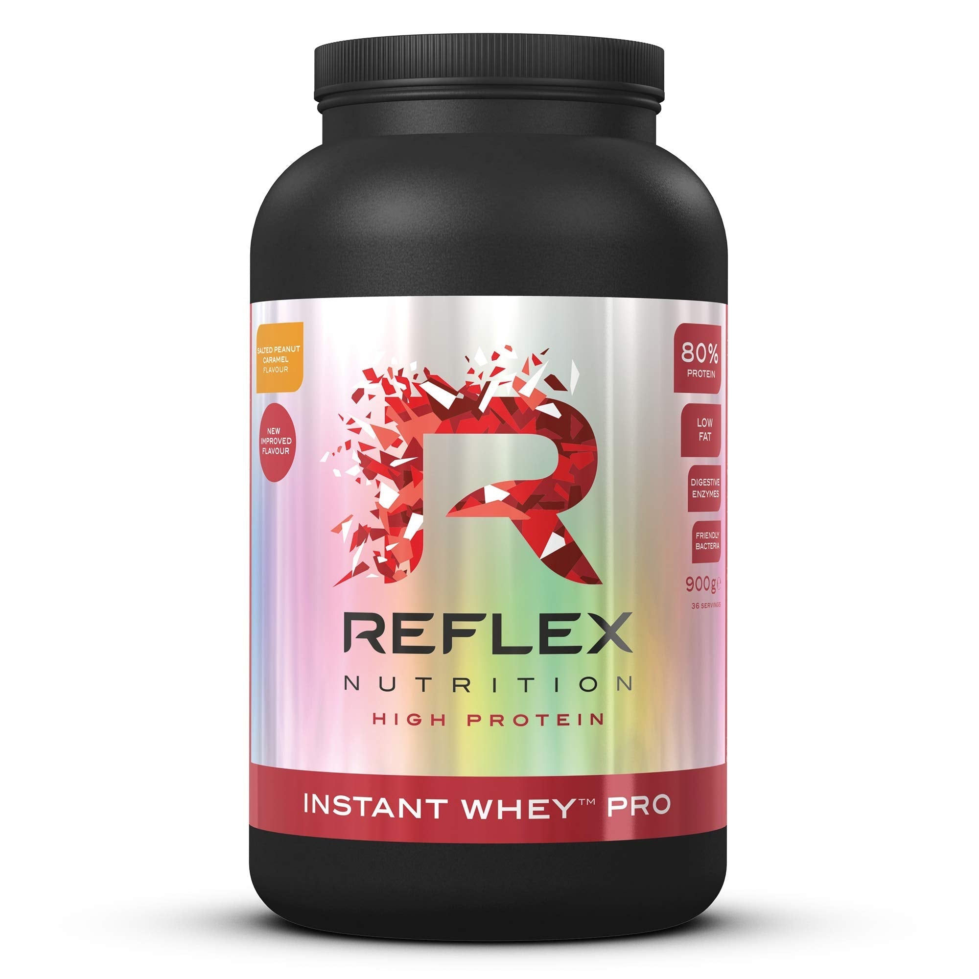 Black container of Reflex Nutrition Instant Whey Pro protein powder product