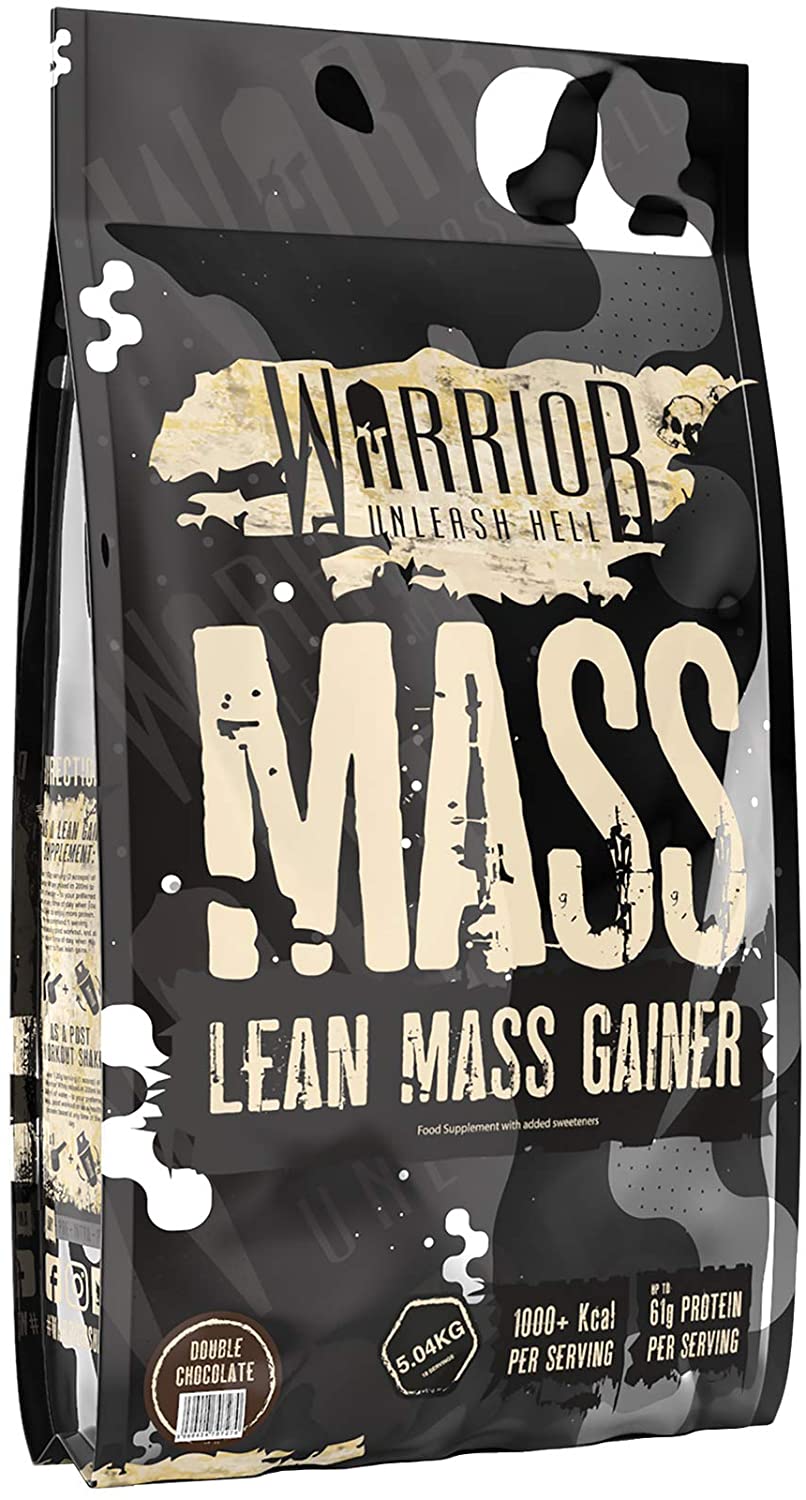 Warrior Lean Mass Gainer bag with double chocolate flavor, perfect lean mass gainer