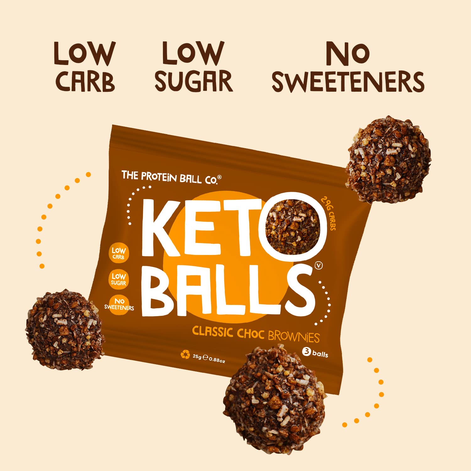 Keto balls protein ball peanut butter snack with chocolate brownie flavor no sugar