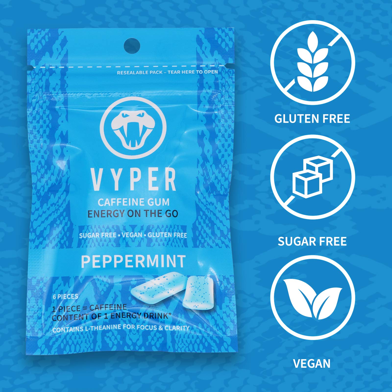 VYPER Caffeine Gum - 12x14g / Peppermint - Caffeine Chewing Gum