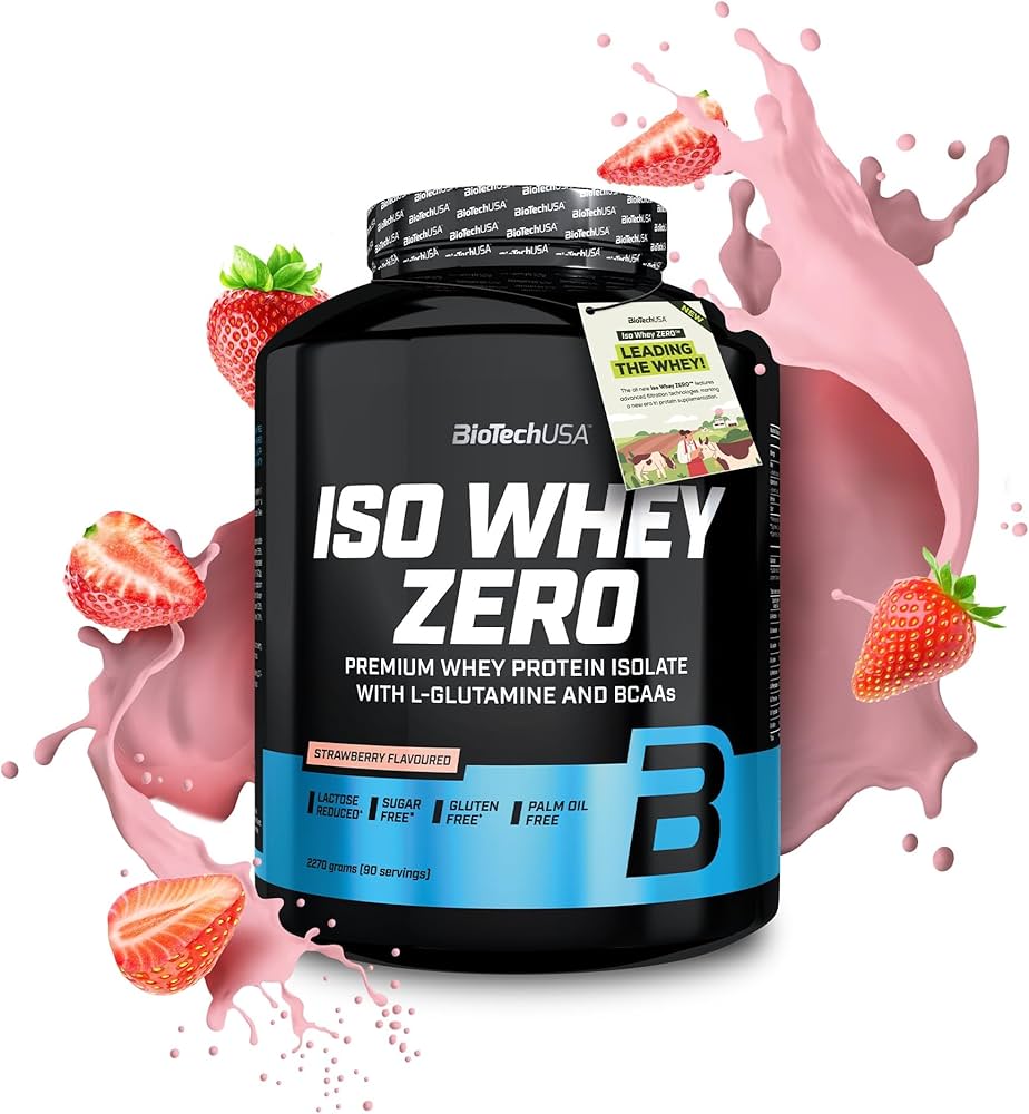Strawberry flavored biotech usa iso whey zero lactose free protein powder for muscle gain
