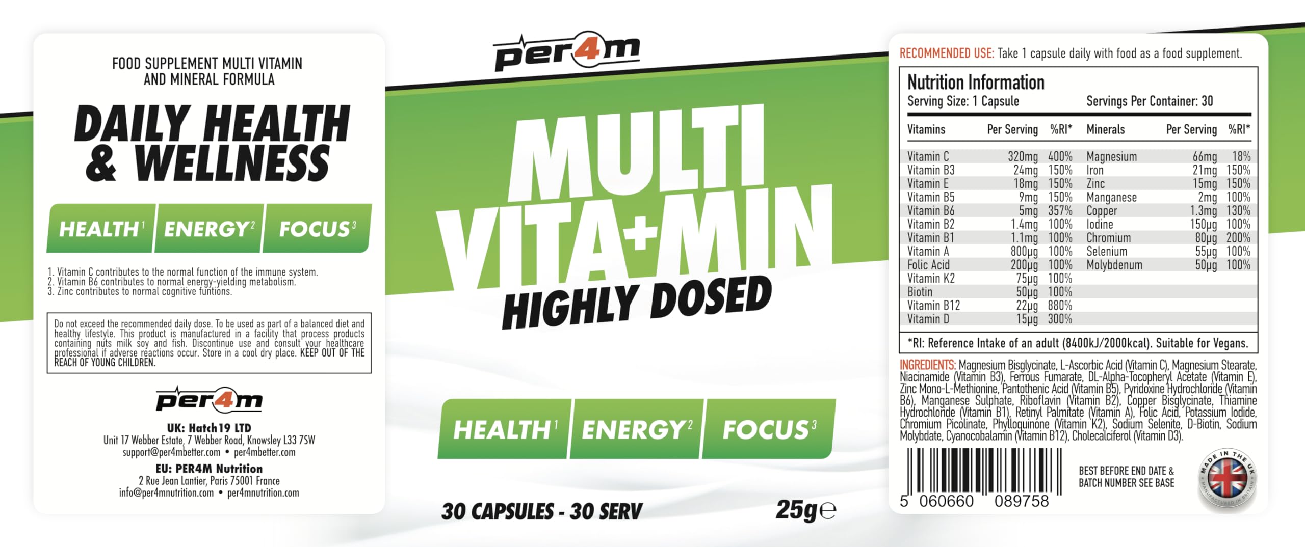 Per4m Multivitamin for immune health and mental clarity daily supplement