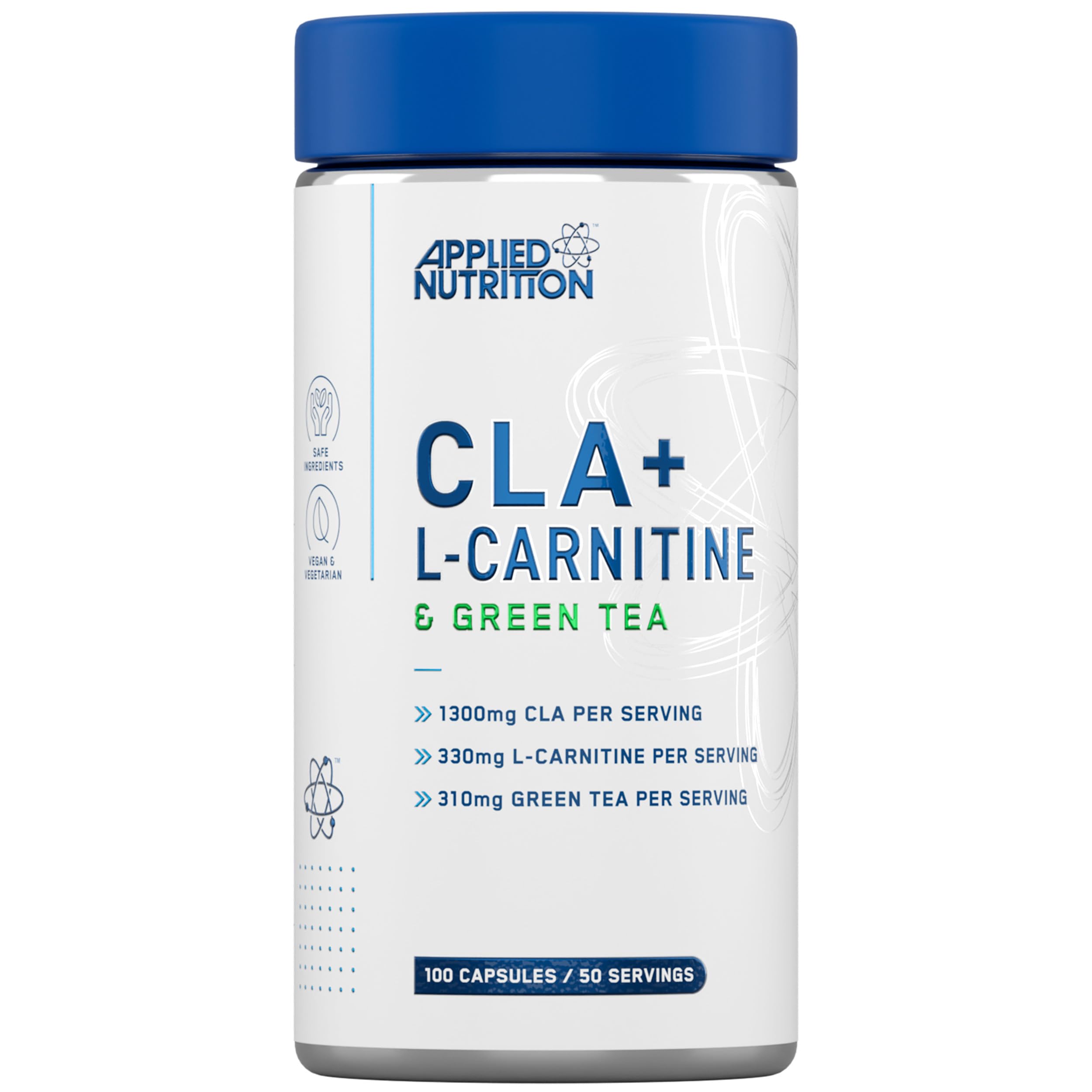 White bottle of CLA L-Carnitine Green Tea capsules for body composition improvement