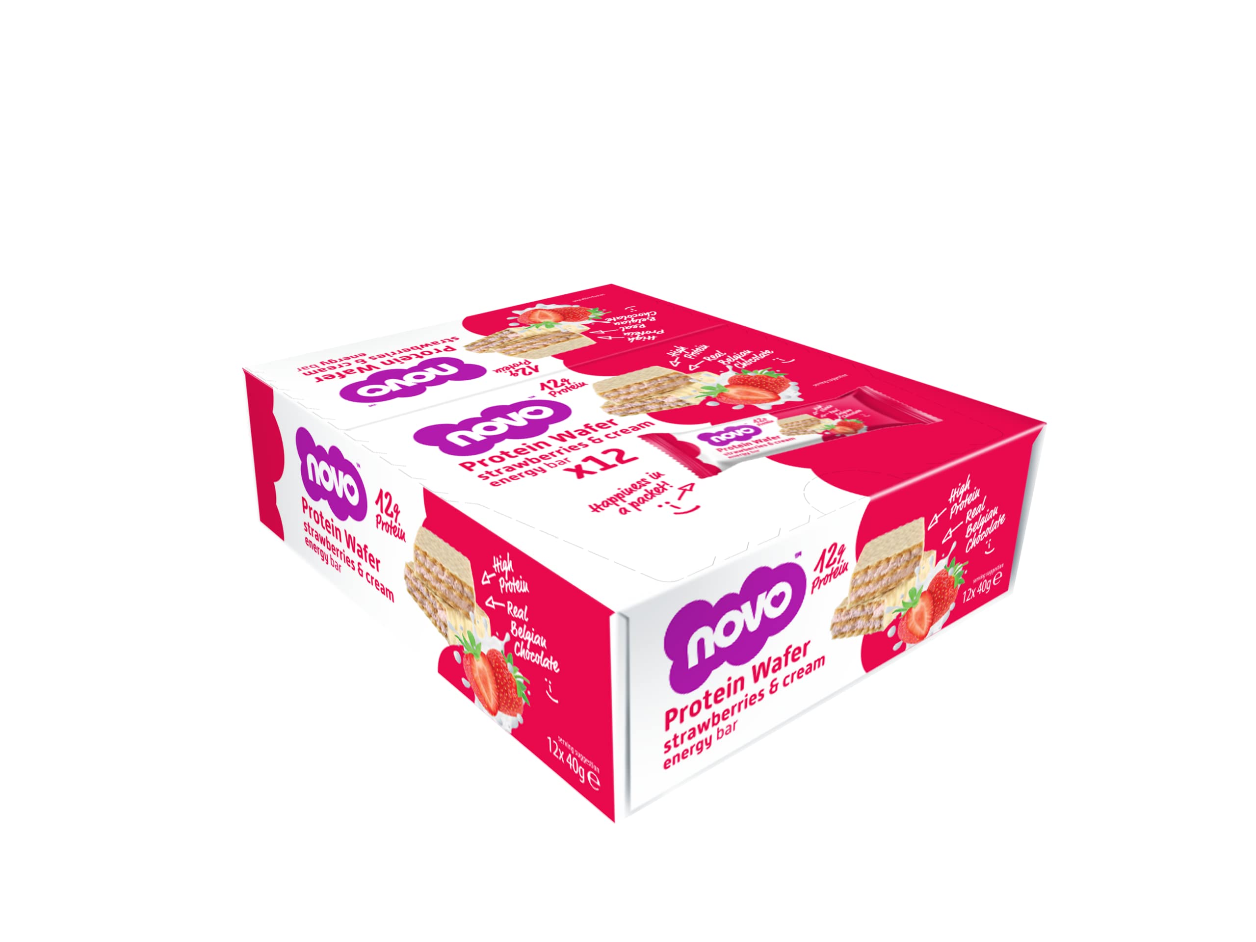 Novo Protein Wafer Bar with strawberries and cream flavor for tasty nutrition