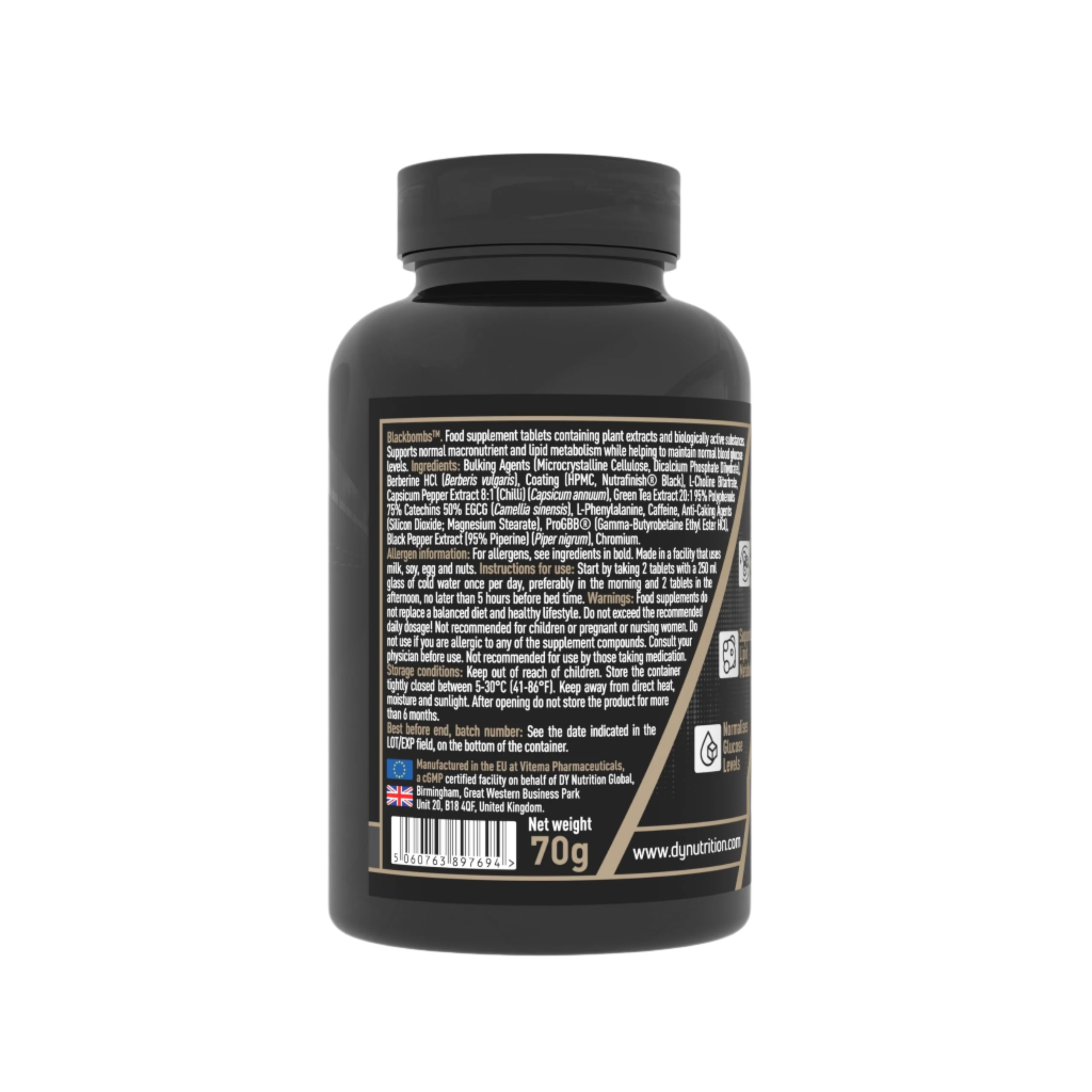 DY Nutrition Black Bombs - 60 Tabs / Unflavoured - Weight Loss Support Tablets