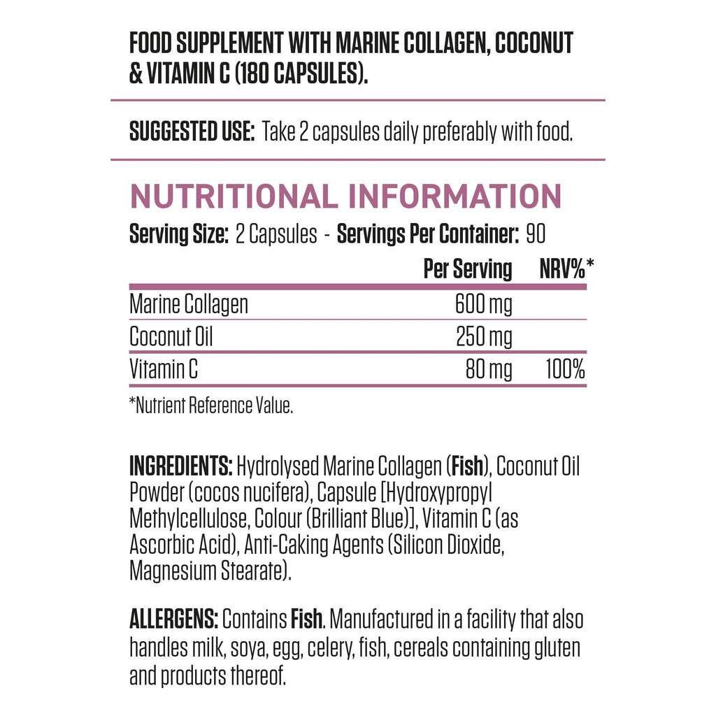 Applied Nutrition Collagen & Coconut - 180Caps / Unflavoured - Marine Collagen Capsules