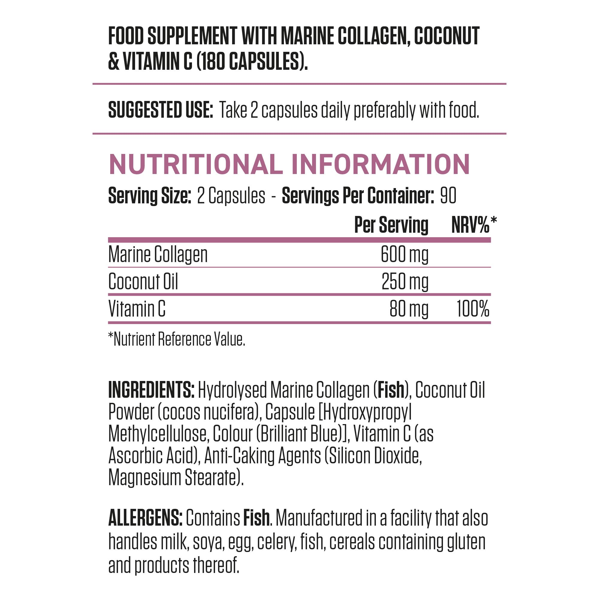 Applied Nutrition Collagen & Coconut - 180Caps / Unflavoured - Marine Collagen Capsules