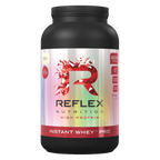 Black Reflex Nutrition Instant Whey Pro tub with flavors, high protein, low fat, enzymes