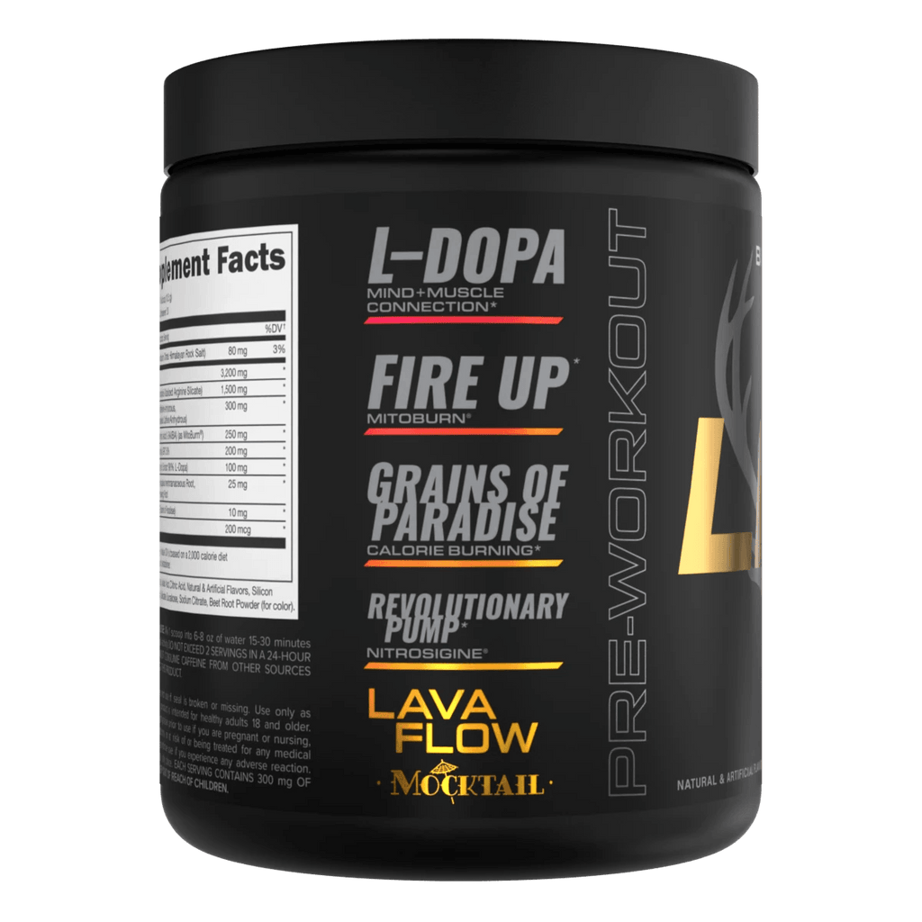 Bucked UP LFG pre-workout container with Himalayan rock salt and L-Carnitine Tartrate