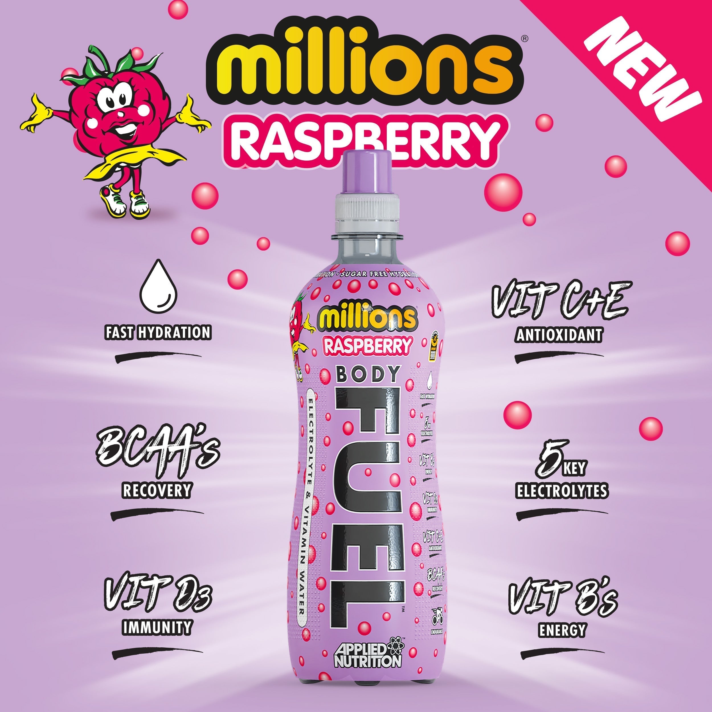 Applied Nutrition Body Fuel Electrolyte Water - 12x500ml / Millions Raspberry - Energy Ready-to-Drinks