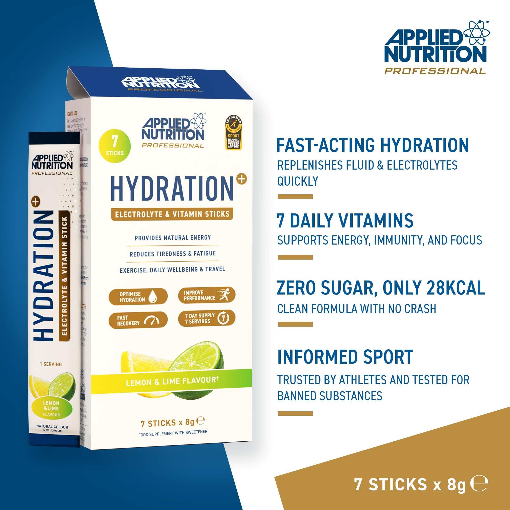 Applied Nutrition Hydration + Electrolyte & Vitamin Powder Sticks - British Brands