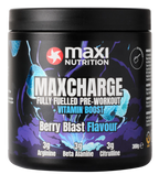 Maxi Nutrition Max Charge Vitamin Boosted Pre-Workout tub with Berry Blast flavor