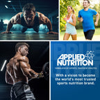 Collage of fitness and sports nutrition featuring Applied Nutrition Iso-XP whey protein isolate easy mixing