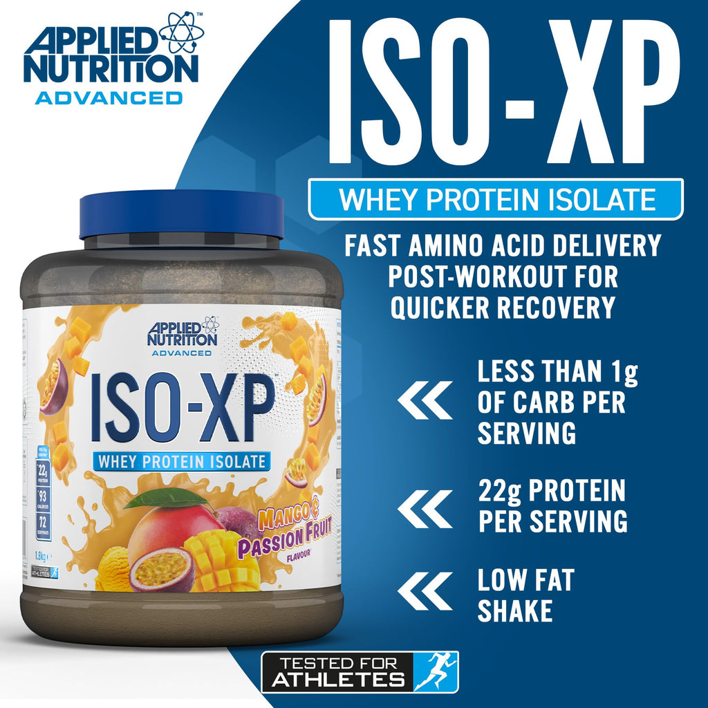 Applied Nutrition Iso-XP Mango Passion Fruit whey protein isolate for easy mixing post-workout
