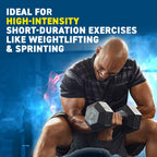 Bald muscular man lifting black dumbbell for workout performance with Applied Nutrition Citrulline