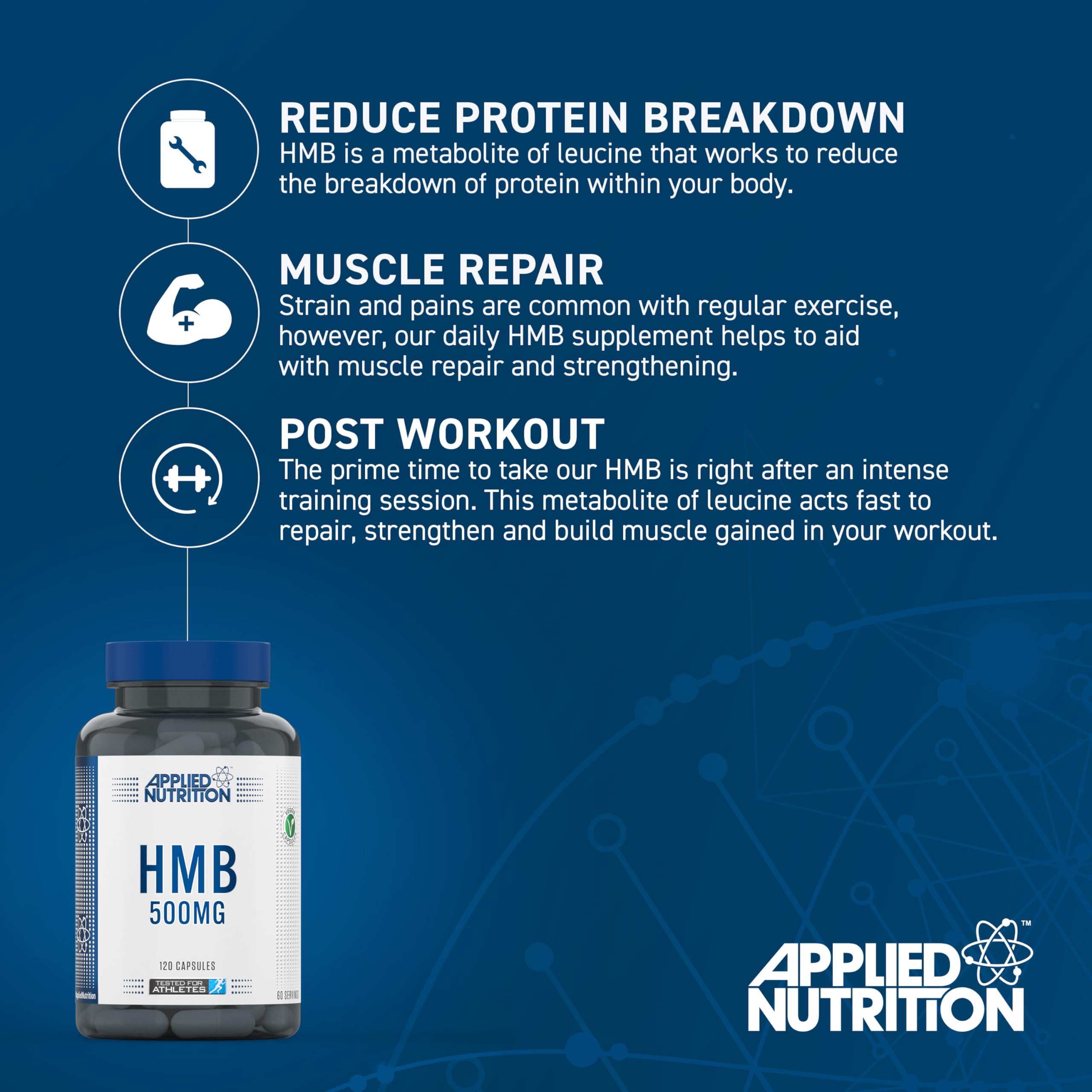 Applied Nutrition HMB 500MG plant-based veggie capsules for muscle repair and BCAA support