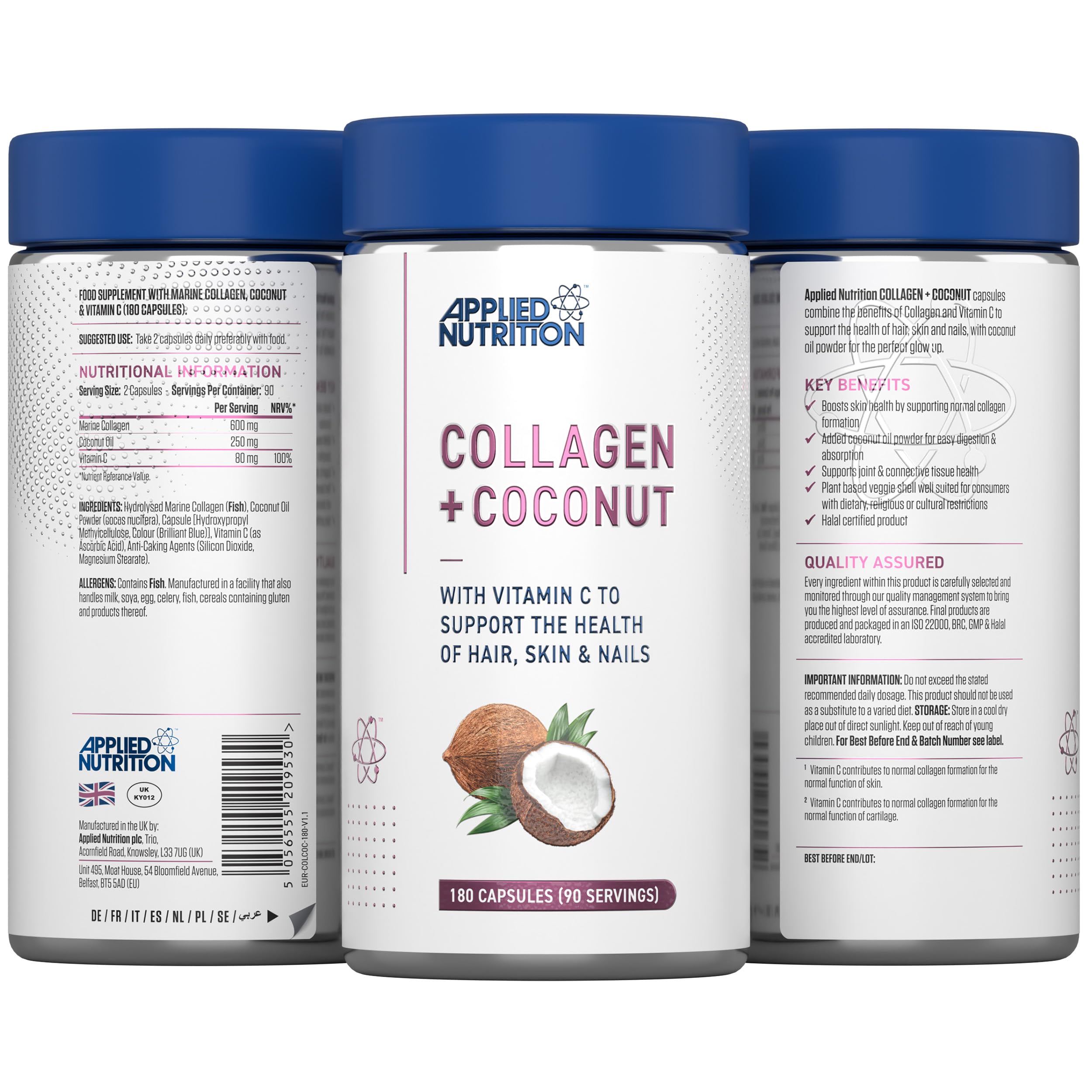 Applied Nutrition Collagen & Coconut - 180Caps / Unflavoured - Marine Collagen Capsules