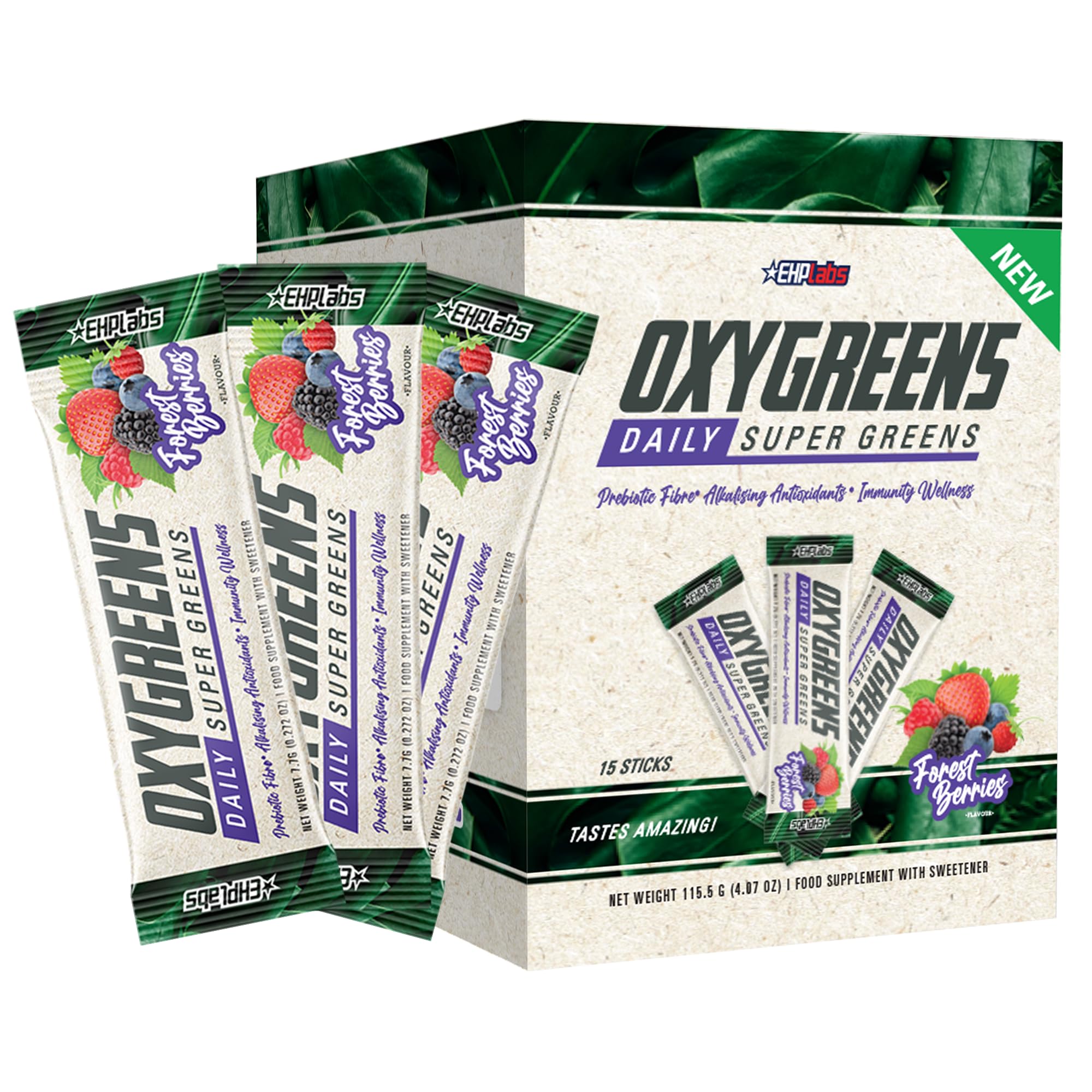 EHP Labs OxyGreens 15 Stick Pack 15x115.5g Forest Berries - Spirulina
