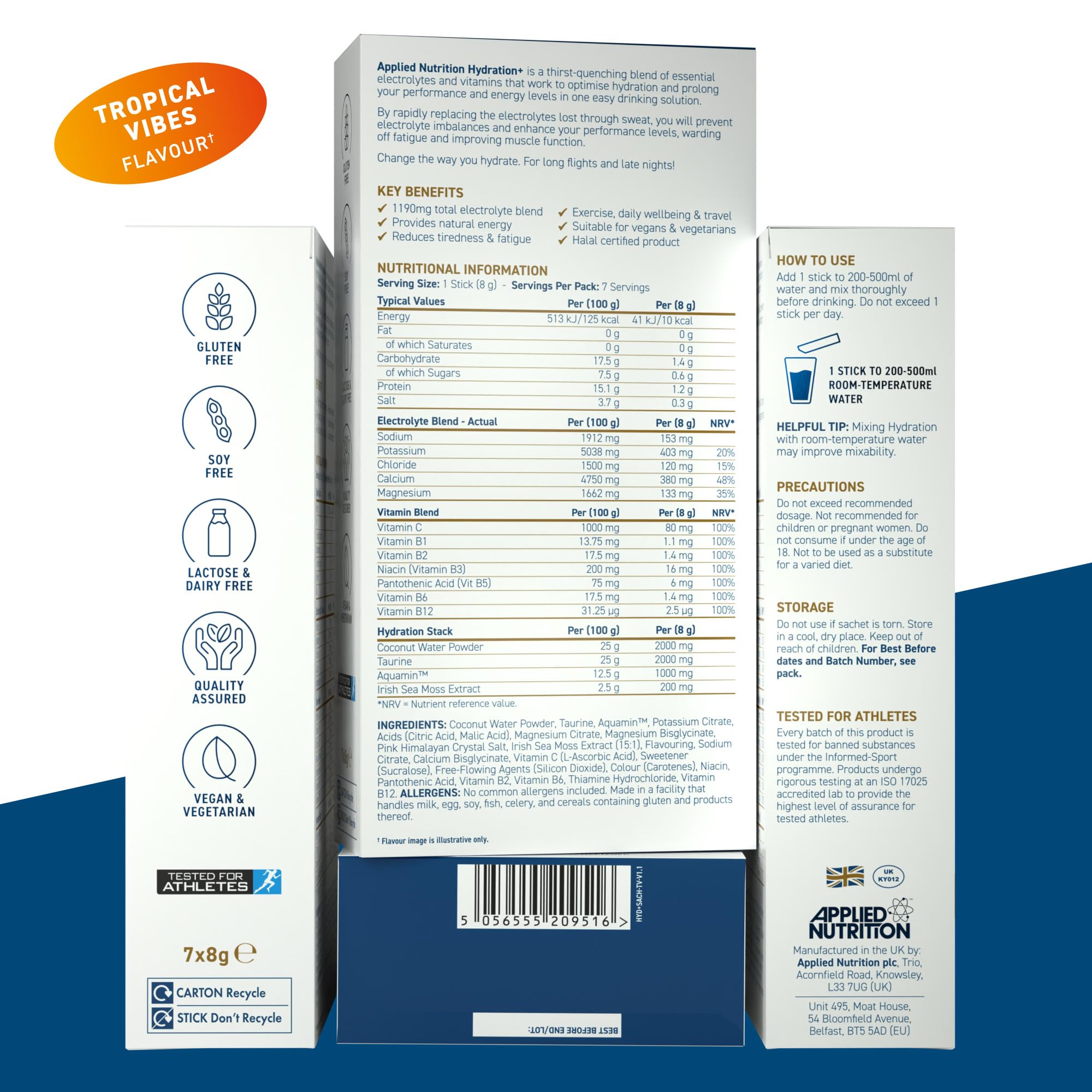 Applied Nutrition Hydration + Electrolyte & Vitamin Powder Sticks - British Brands