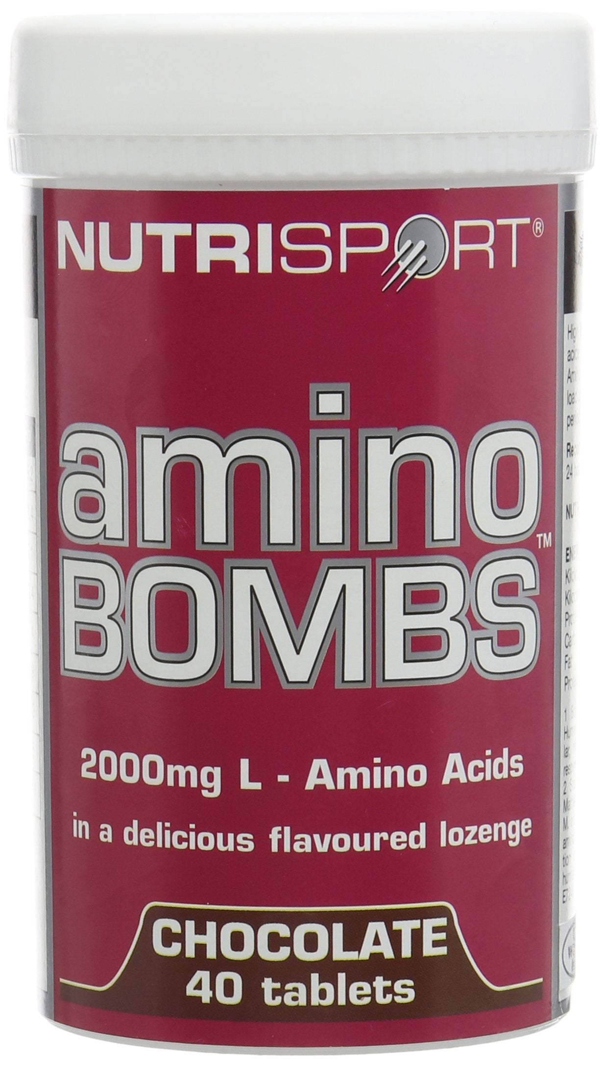 Chocolate-flavored NutriSport Amino Bombs for muscle growth and branched chain amino acids