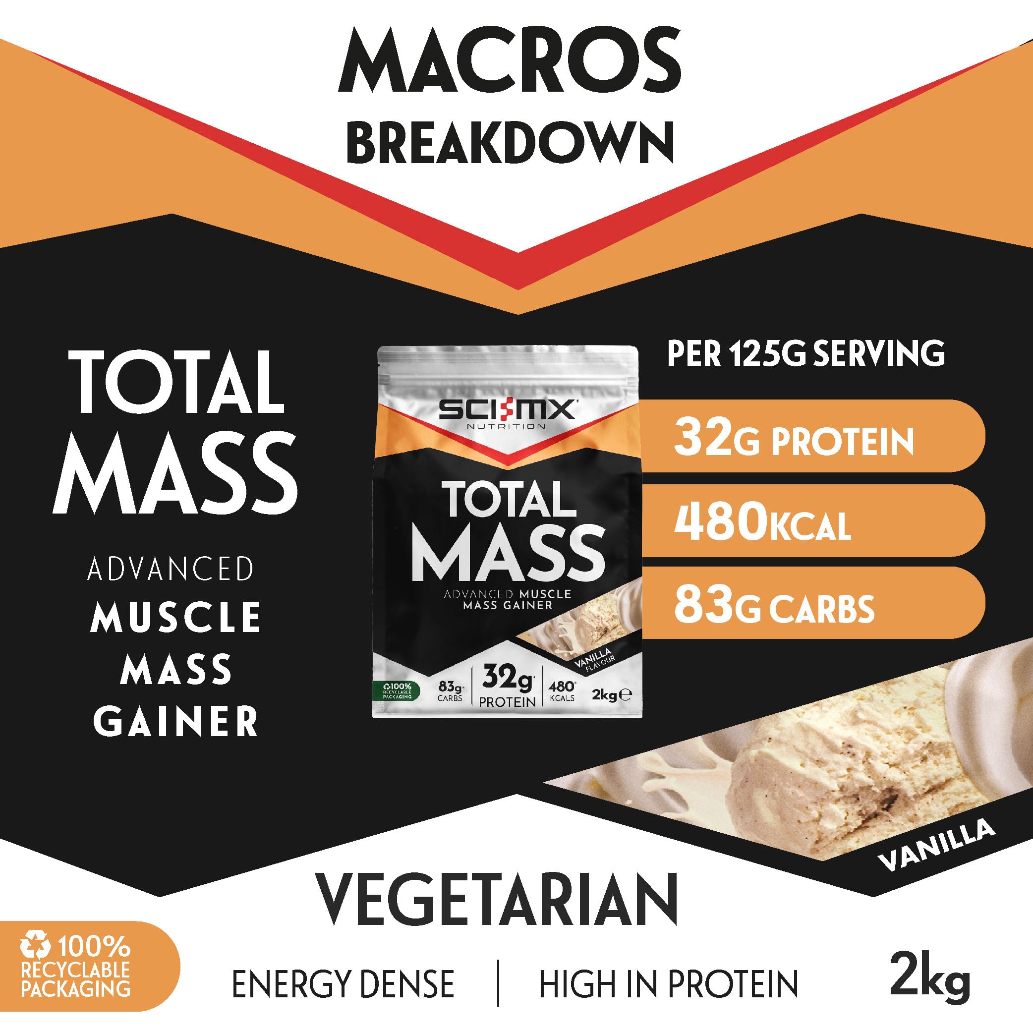 Sci-MX Total Mass 2kg Vanilla - Protein Blends