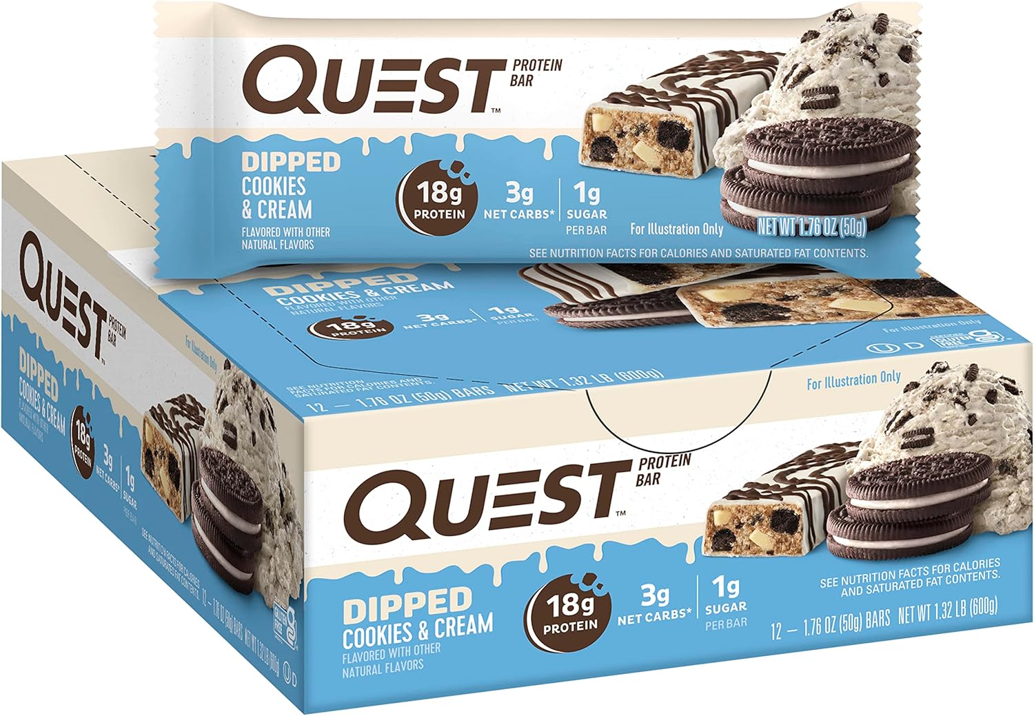 Quest Nutrition - 12x50g / Dipped Cookies & Cream - Protein Bars