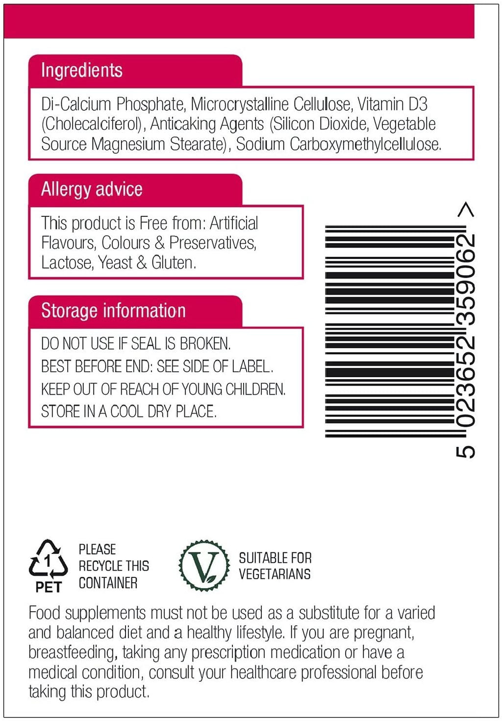 Natures Aid Vitamin D3 5000iu (125ug) High Strength - 60 Tabs - Vitamin D3 Capsules