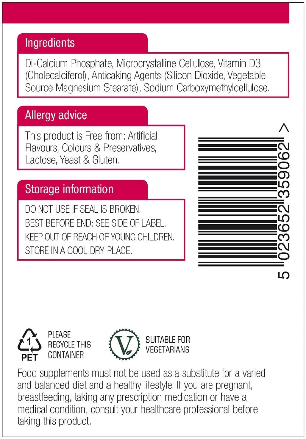 Natures Aid Vitamin D3 5000iu (125ug) High Strength - 60 Tabs - Vitamin D3 Capsules