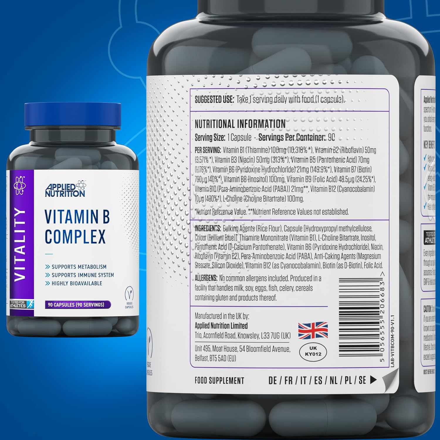 Applied Nutrition VITALITY Complex-B 90 Veg Caps - 90Veg Caps - Vitamin B-Complex