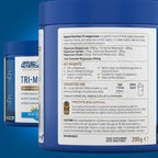 Blue container of Applied Nutrition Tri-Magnesium Powder with magnesium bisglycinate for restful sleep