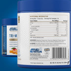 Blue and white Applied Nutrition Tri-Magnesium Powder container with nutrition info for restful sleep