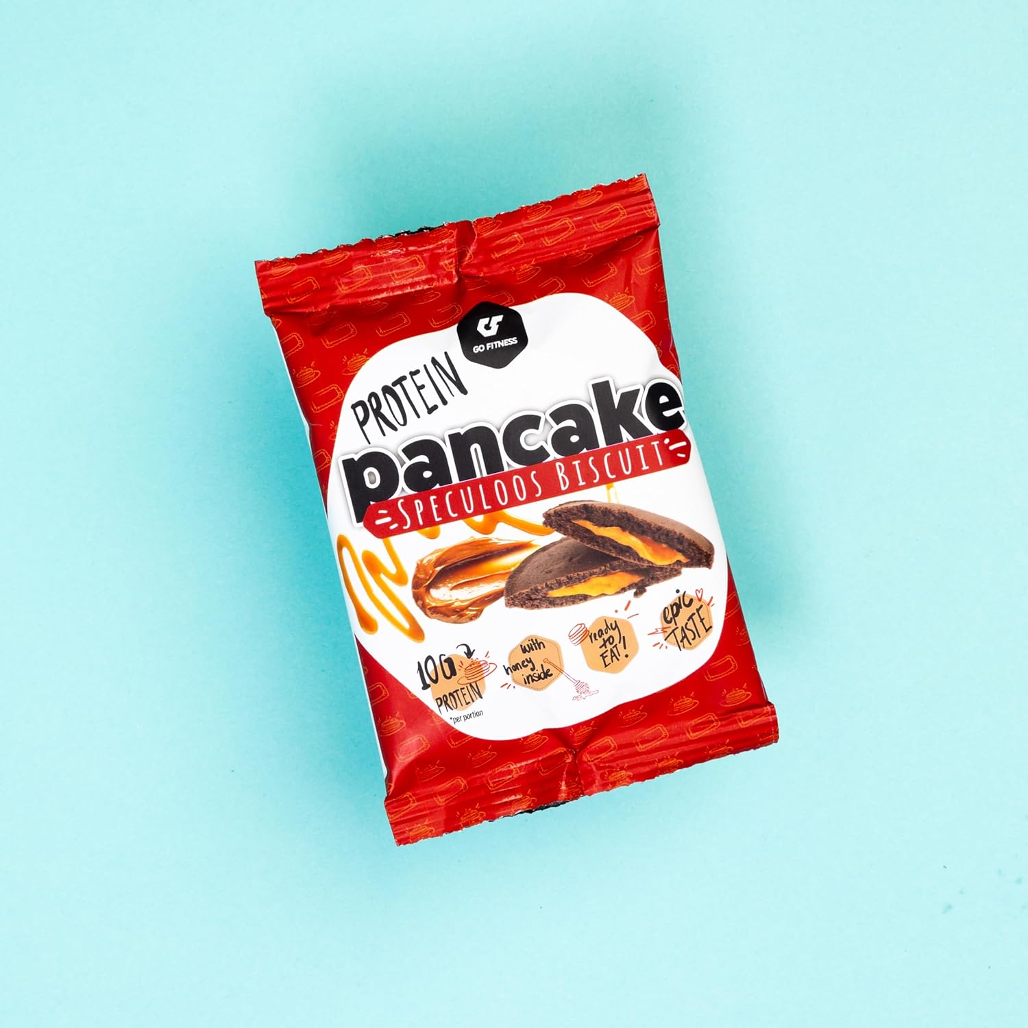 Delicious whipped protein red and white Speculoos Biscuit snack on Go Fitness Protein Pancake