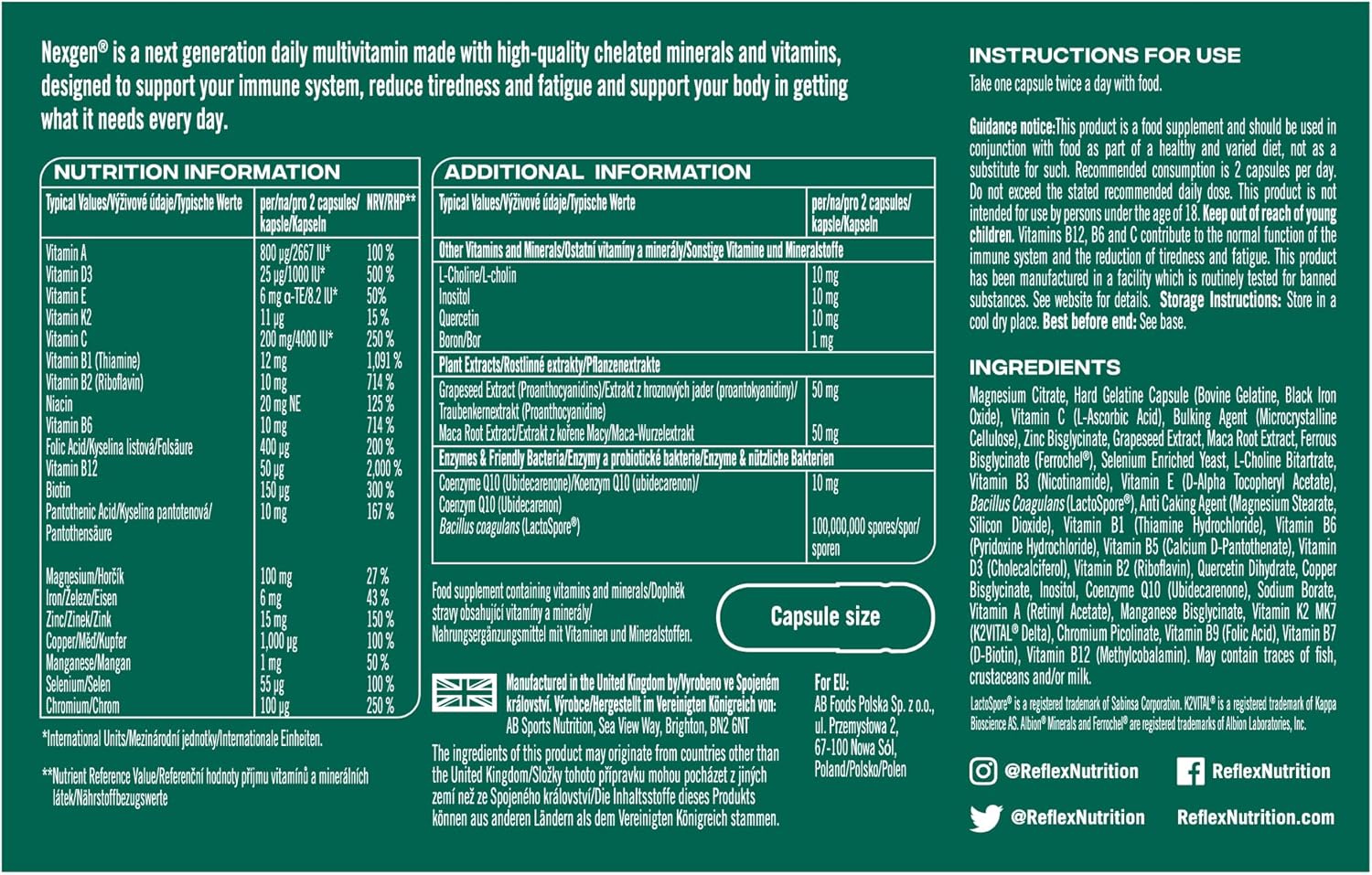 Reflex Nutrition Nexgen - 60 Caps - Multivitamins