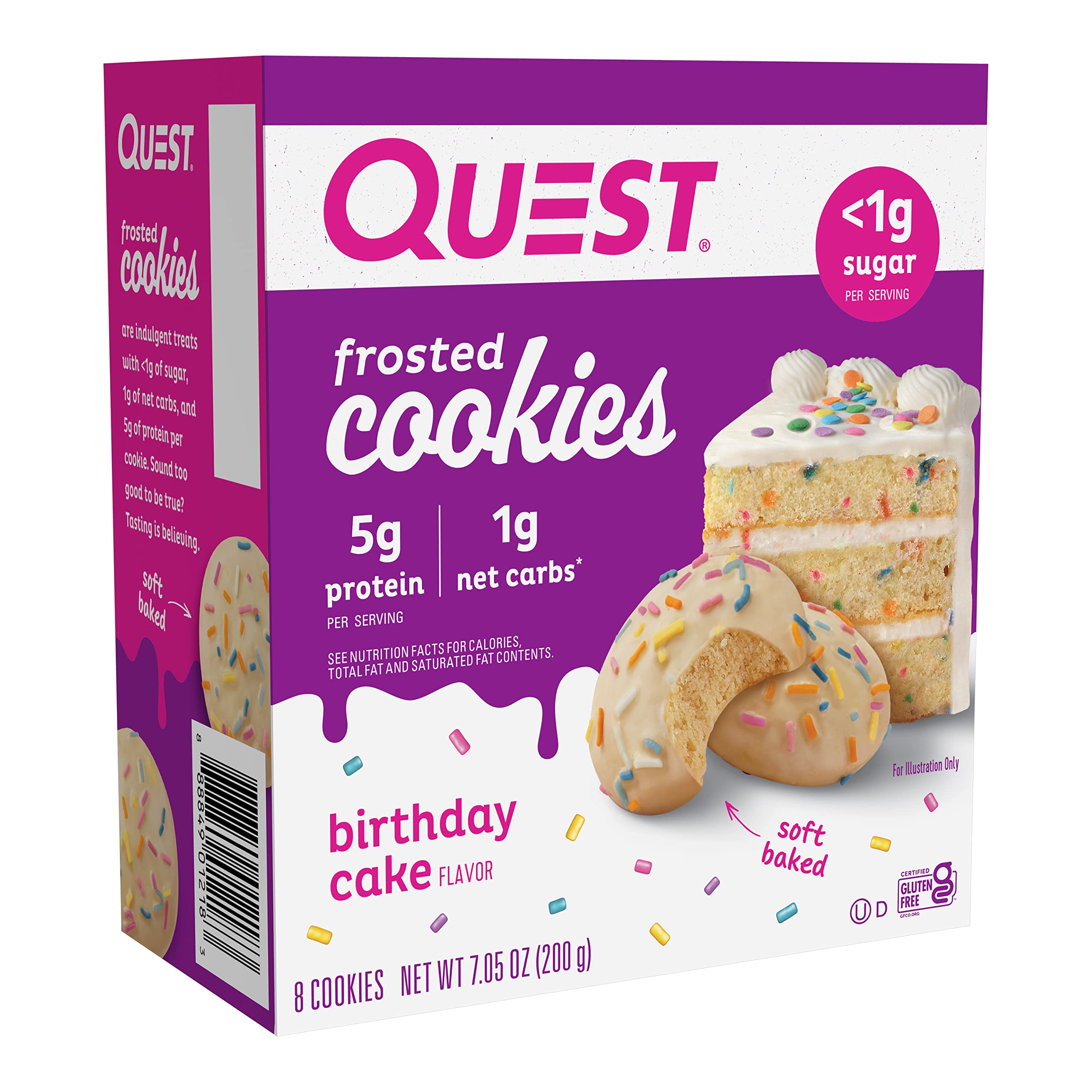 Quest Frosted Cookies Twin Packs in Birthday Cake flavor with 5g protein and low sugar