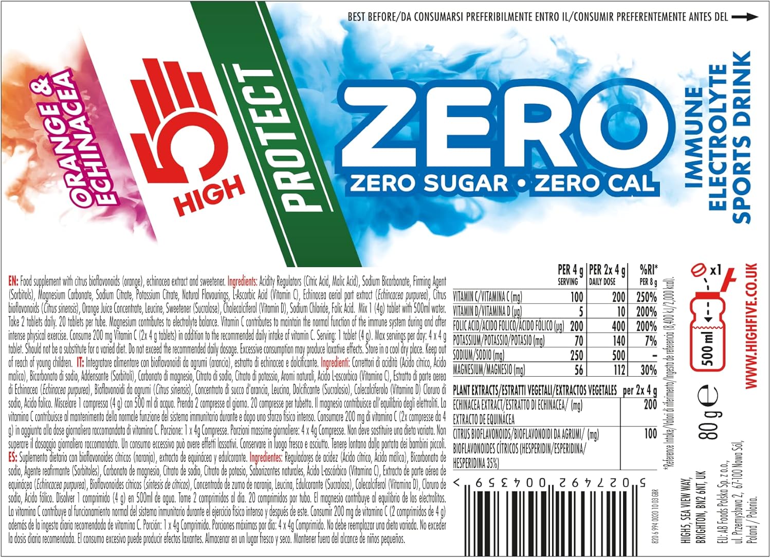 HIGH5 ZERO Protect - 8x20 Tabs / Orange & Echinacea