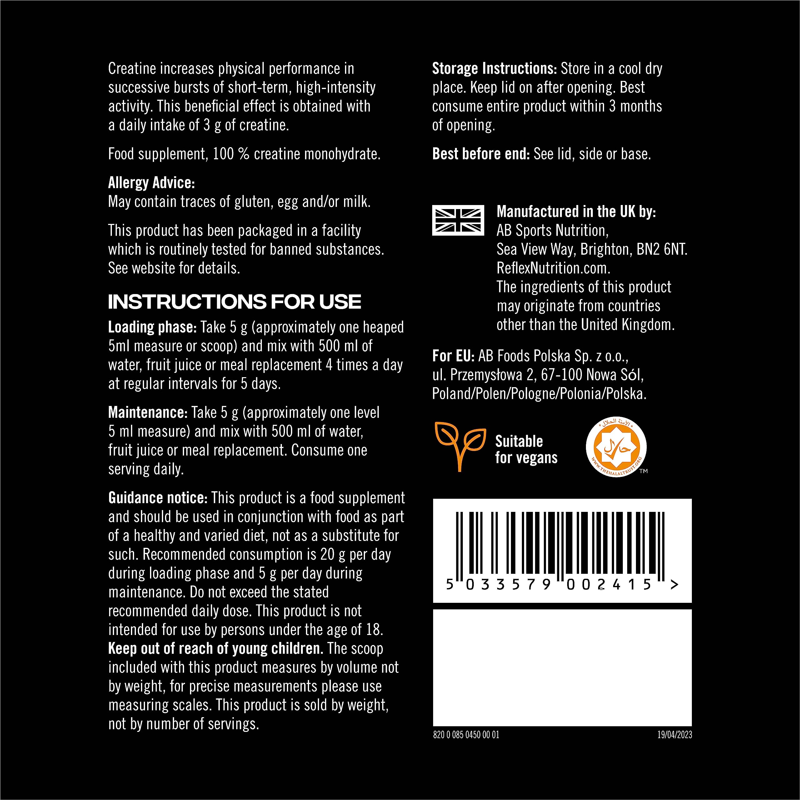 Reflex Nutrition Creatine Monohydrate - 450g / Unflavoured - Creatine Powder