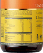 Nutritional info label on Udo’s Choice Ultimate Oil Blend Caps supplement bottle