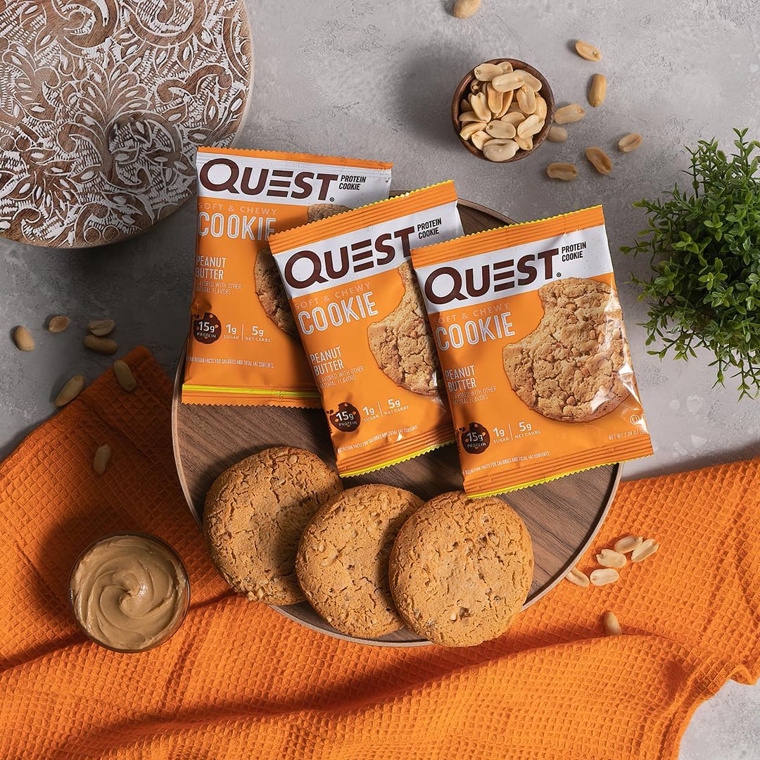 Quest Nutrition Cookie peanut butter protein cookies with white chocolate macadamia packaging