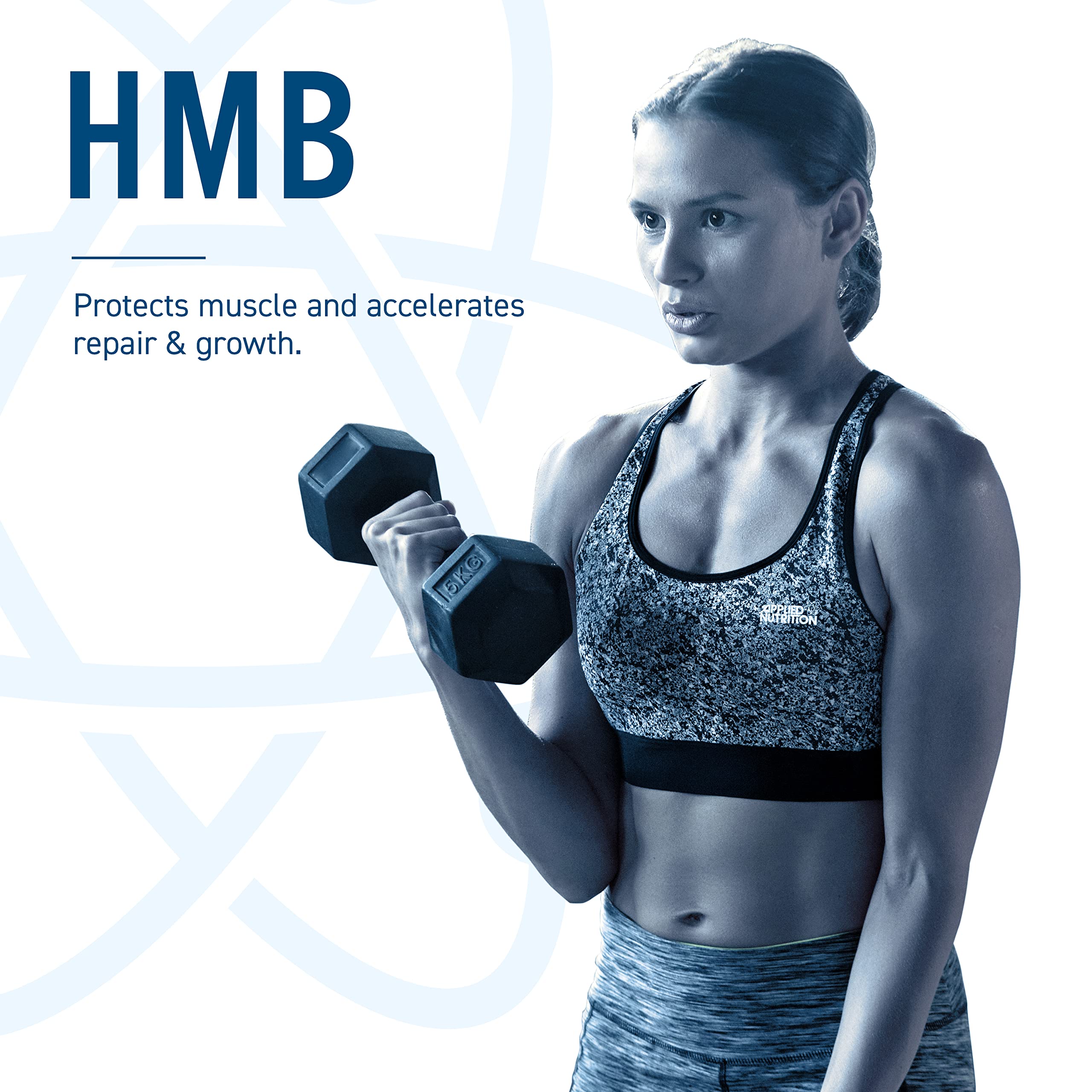 Woman lifting dumbbell with Applied Nutrition HMB 500MG plant-based veggie capsules