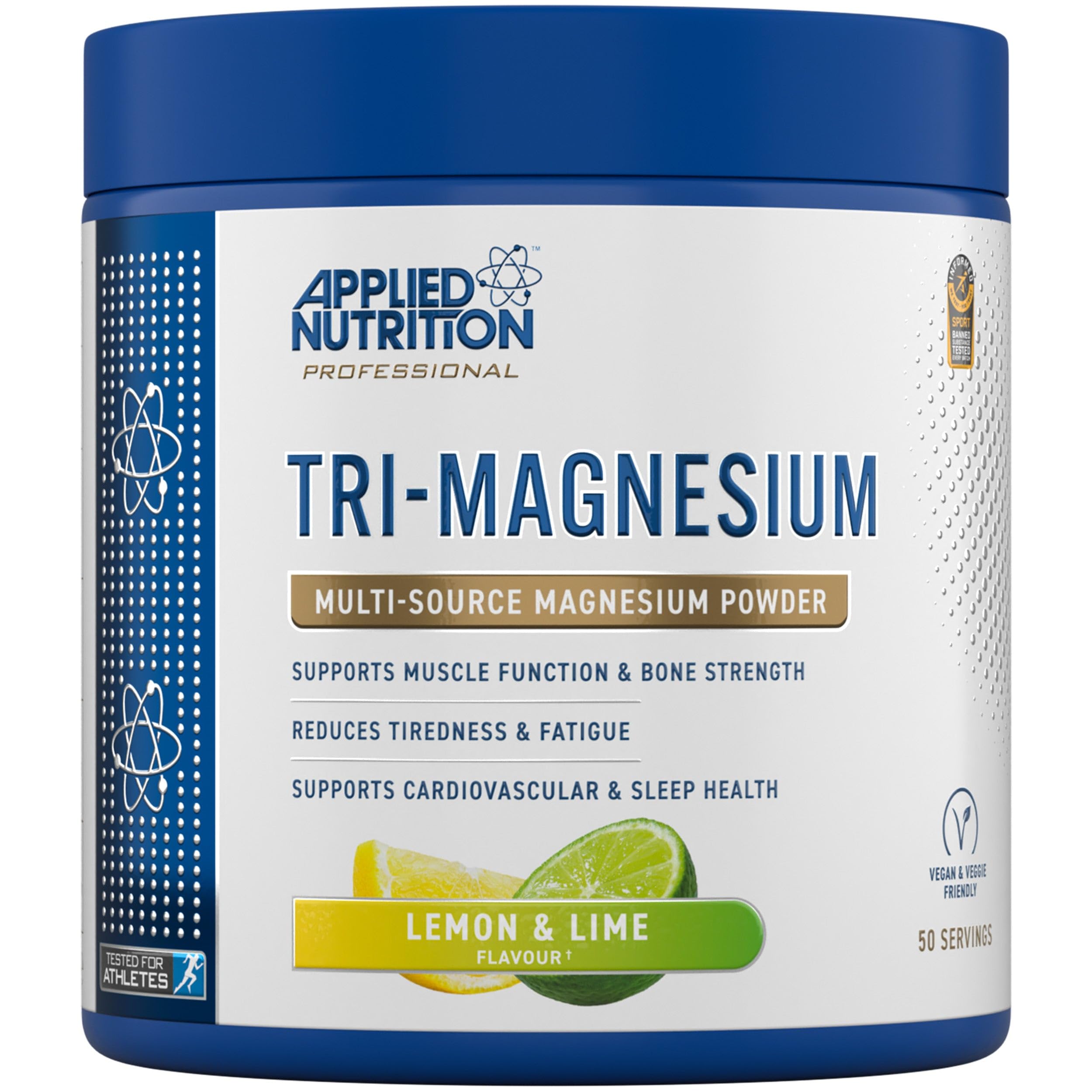 Applied Nutrition Tri-Magnesium Powder with Lemon & Lime for restful sleep and magnesium bisglycinate